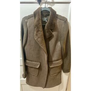 Woman's Anthropologie Faux Fur Suede Tan Oversized Over Coat L